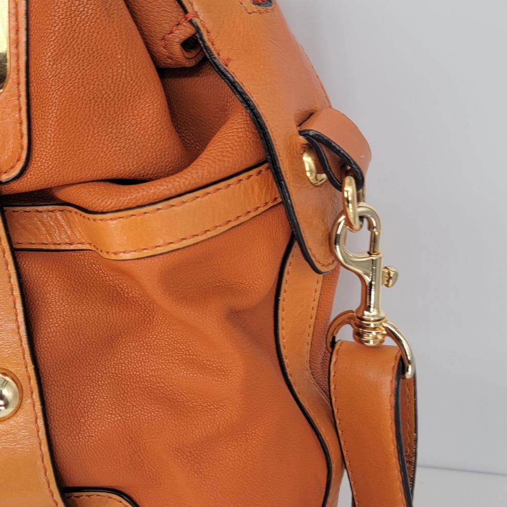 Hype Orange Pebbled Leather Satchel Crossbody Bag Gold Hardware - Picture 2 of 16